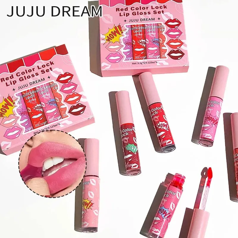 Matte Lip Gloss Color 6-Flavor Set - Λείο μεταξένιο μακράς διαρκείας ανθεκτικό στους λεκέδες από κύπελλο. Κόκκινο καφέ ροζ παλέτα χρωμάτων για καθημερινή — image 4