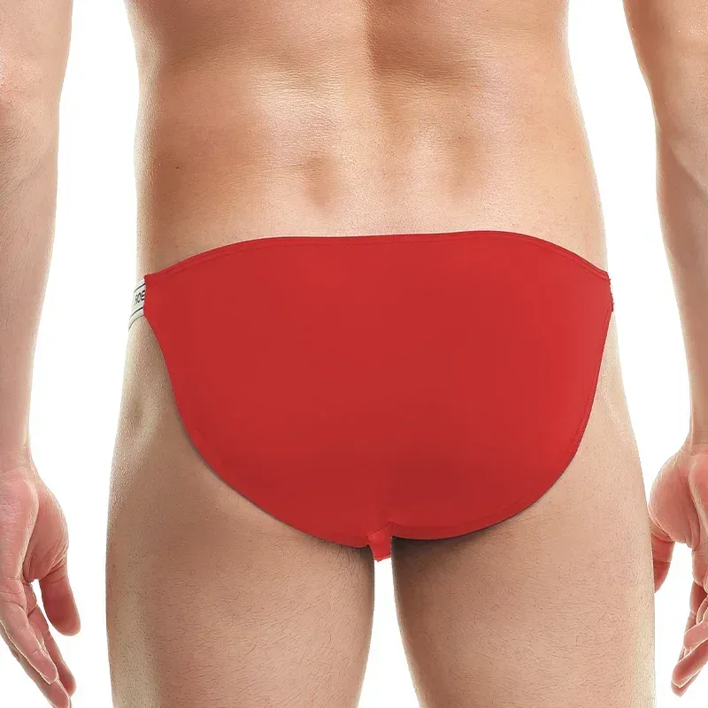 Men's Underwear Solid Color Elastic Tight Sexy Low Waist Ice Silk High Fork Thong Fitness Sports Comfortable Triangle Shorts