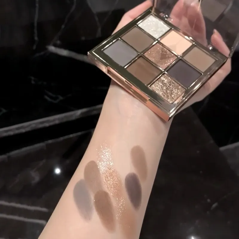 9 Colors Eyeshadow Palette Earth-toned Pearl Matte Shimmer Eye Shadow Shiny Sequins Eye Contouring Pigments Metallic Eyes Makeup — image 4