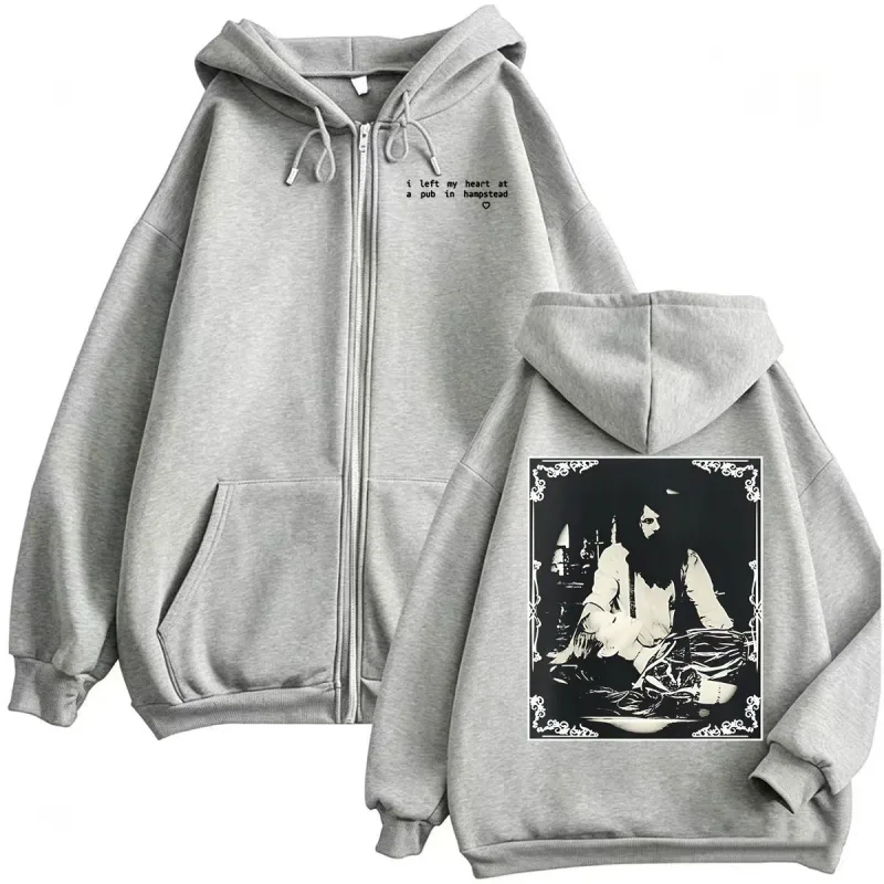 Ariana Grande dejé mi corazón en un Pub en Hampstead sudadera chaqueta abrigos hombres mujeres Harajuku gótico High Street cremallera sudaderas con capucha