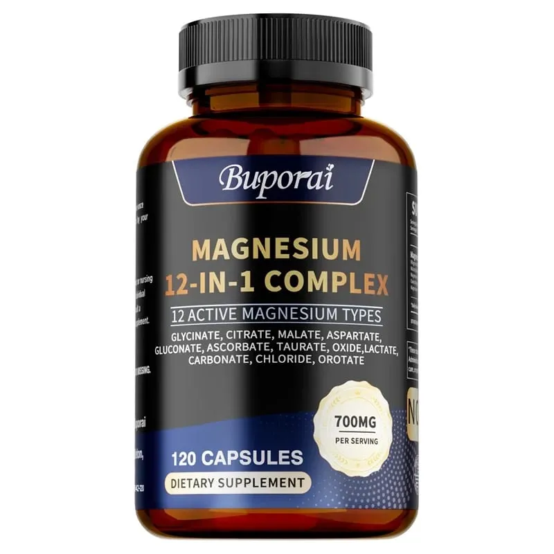 Complex Capsules Magnesium - Συμπλήρωμα για την υγεία των οστών και της καρδιάς Υποστήριξη ύπνου Μυϊκή χαλάρωση Ανακούφιση από στρες και άγχος