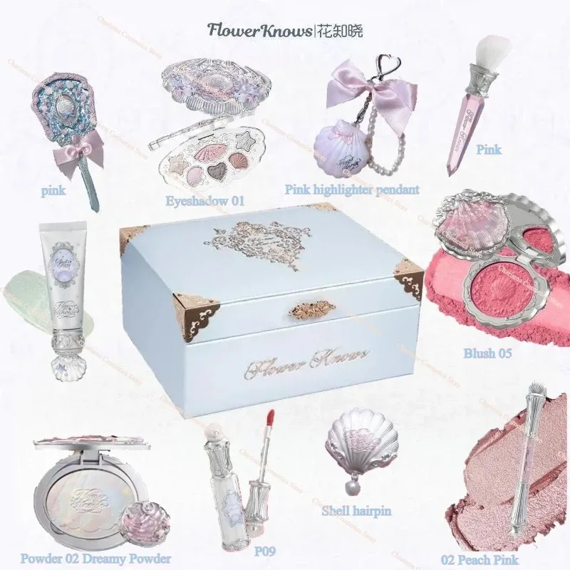 Flower Knows Shells Pearl Eyeshadow Essence Lip Honey Blush Cheek Makeup Depan 11 buah set