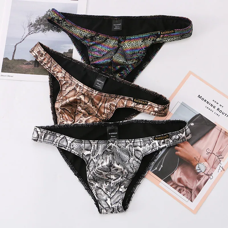 Mens Snake Skin Patterned Briefs with Sexy Bulge Pouch Bikini Underwear Comfortable Underpants by WANGJIANG Brand