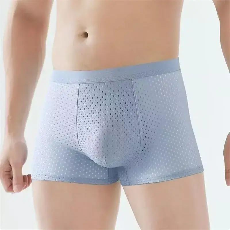 5pcs Men's Underwear Ice Silk Mesh Men Boxer Shorts Plus Size Panties Sexy Men Boxer Summer Breathable Light Thin Underpants