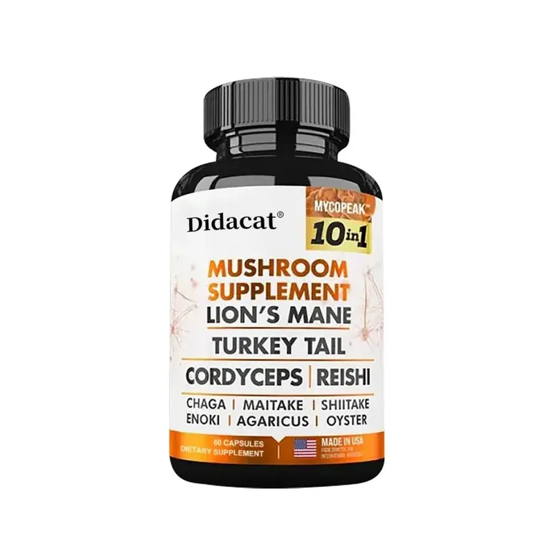 Didacat 10x Mushroom Complex Capsules with Lions Mane Chaga Nootropic Brain Supplement for Memory and Immunity