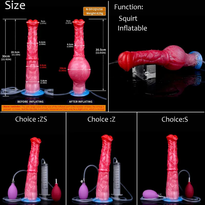 Silicone Inflatable Ejaculation Knot Dildo Adjustable Girth Squirting Fantasy Horse Penis Adult Sex Toys Anal Dilator