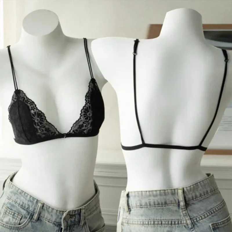 French Style Sexy Lace Thin Triangle Bra With Front Button Women's No Steel Ring Wireless Lingerie Underwear Beautiful Back Bra