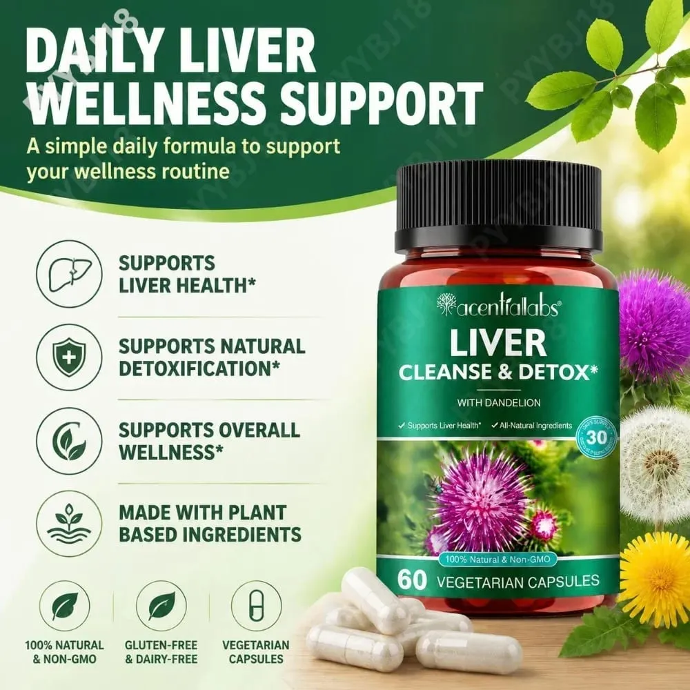 Acentialabs Liver Cleanse & Detox Capsules with Dandelion Milk Thistle Extract for Liver Digestion Health Support 60 Capsules — image 2