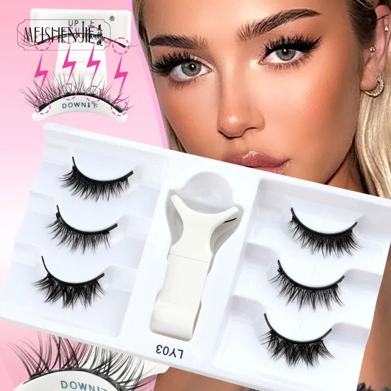 1/3 Pairs Magnetic Eye Lashes Χειροποίητες βλεφαρίδες Μαλακές επαναχρησιμοποιούμενες μαγνητικές βλεφαρίδες Natural look 3D Ψεύτικες βλεφαρίδες Σετ τσιμπιδάκια μακιγιάζ — image 10