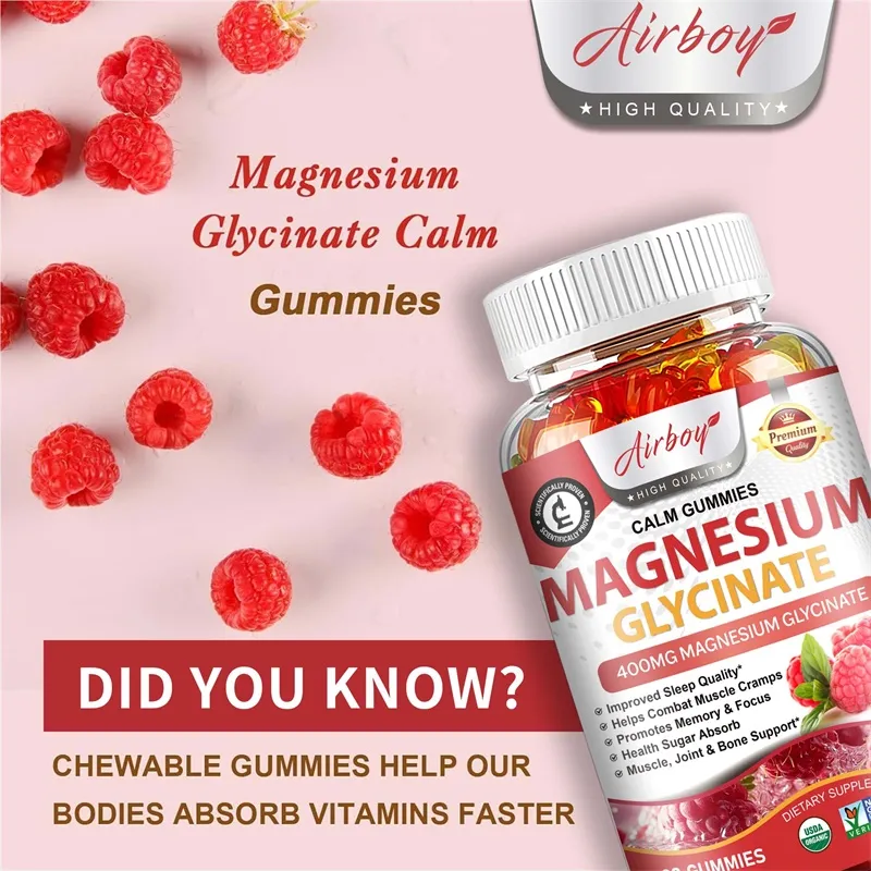 Γλυκινικό Magnesium Gummies - Calm Relieves Stress Προωθεί τον ύπνο Υποστήριξη Συγκέντρωση μνήμης και μυϊκούς σπασμούς