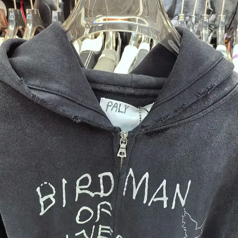 Nouveau surdimensionné PALY sweat à capuche pour homme femme lavé noir endommagé meilleure qualité décontracté Vintage Cardigan Zip sweats — image 40