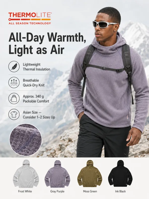 Thermolite® Sudadera con capucha térmica para todas las estaciones Sudadera con capucha ligera de secado rápido unisex Ropa deportiva de capa media de invierno transpirable