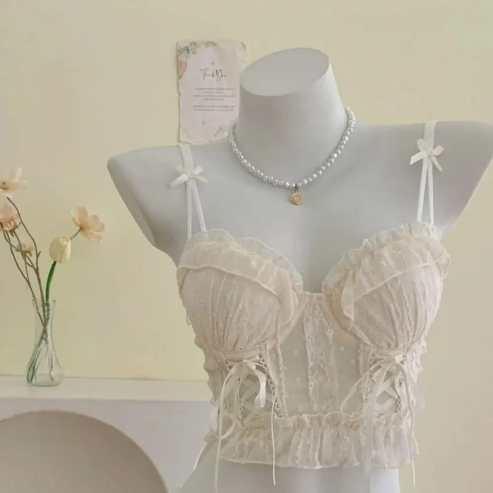 Édes csipke Push Up melltartó szett hölgyeknek kis mellű fodros hálós keresztkötésű pántos szexi Pure Desire fehérnemű fehérnemű