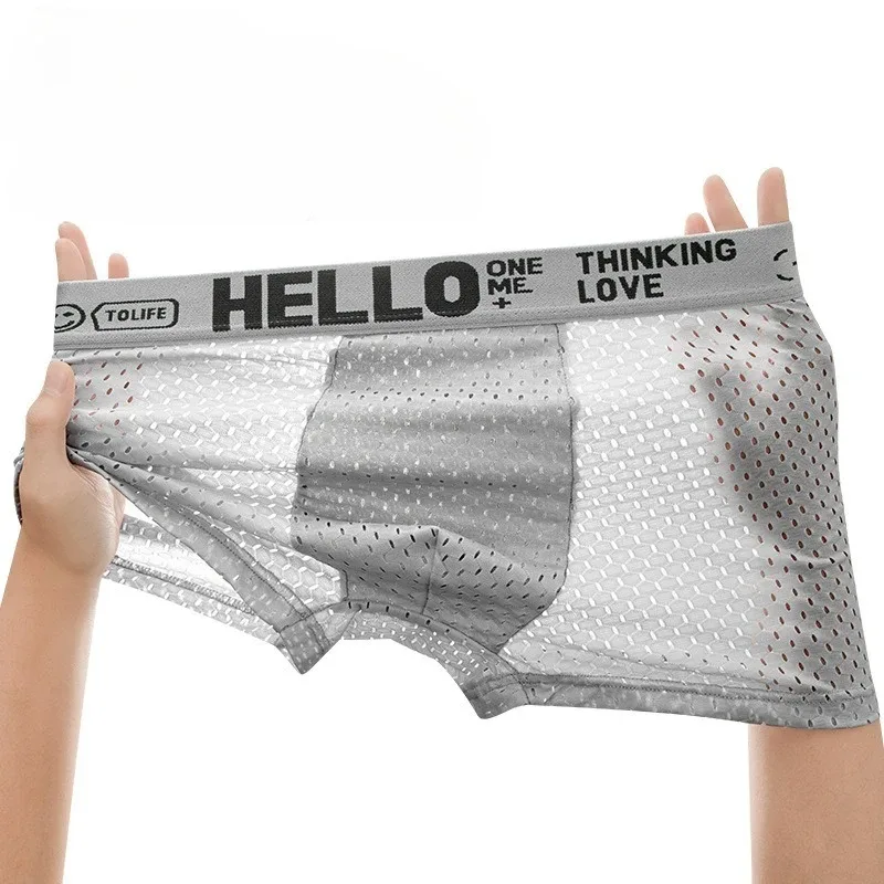 6 adet Mesh Buz Ipek Boks Şort erkek iç çamaşırı Nefes Alabilir Seksi Slim Fit ve Dikişsiz Düz Köşe Pantolon Büyük Boy