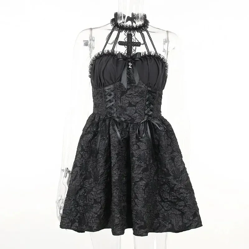 Mall Gothic Emo Jacquard Φορέματα σε γραμμή Α Goth Φόρεμα Κομψό Grunge Ruched Bandage Partywear Punk Black Women Halloween Club Dress