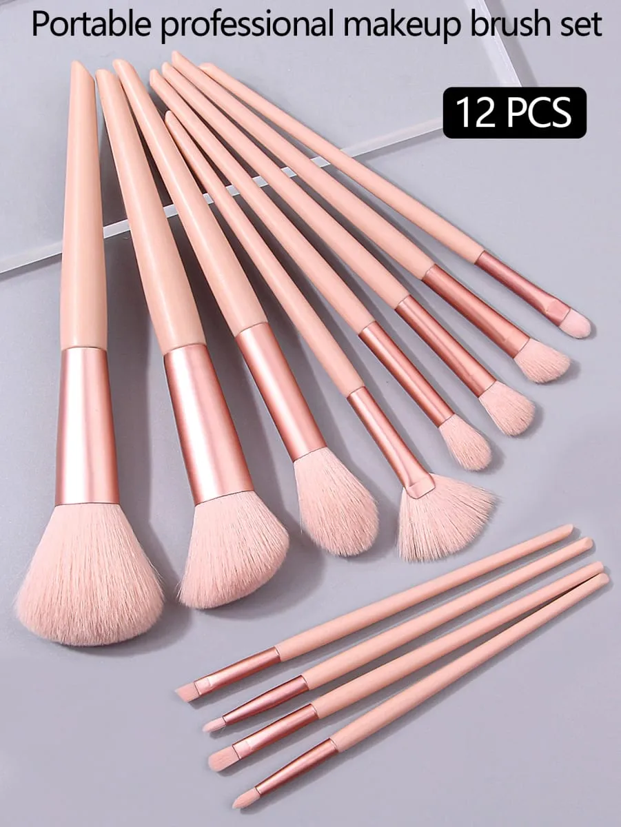 12 Stuks Roze Make-Up Kwasten Set Make Up Concealer Blush Poeder Borstels Oogschaduw Markeerstift Foundation Brush Cosmetische Schoonheid Gereedschap