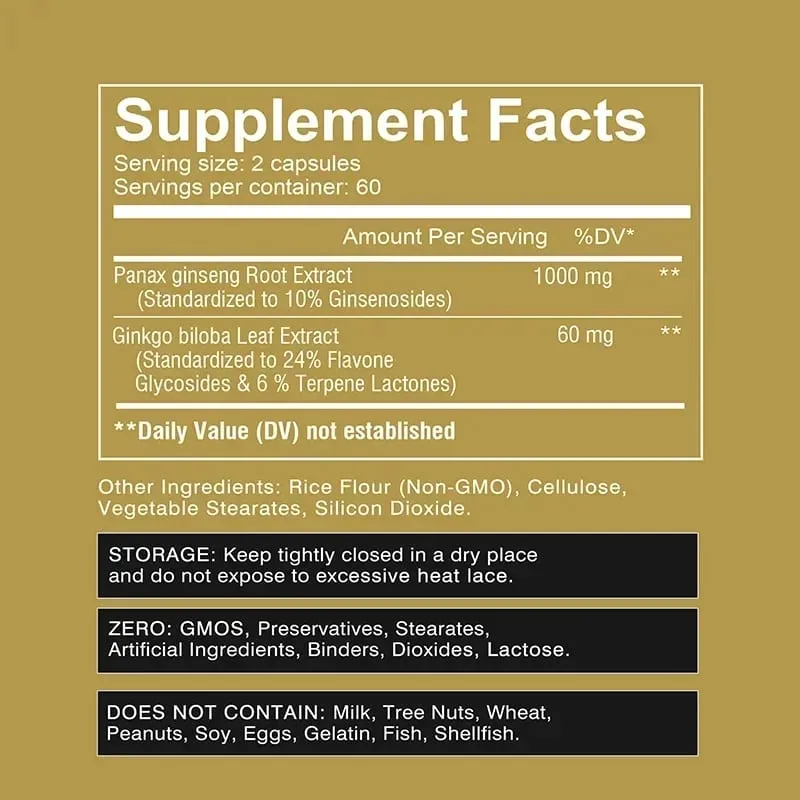 Panax Ginseng + Ginkgo Biloba - Immune Support Enhance Physical Performance Improve Memory and Maintain Overall Health — image 2