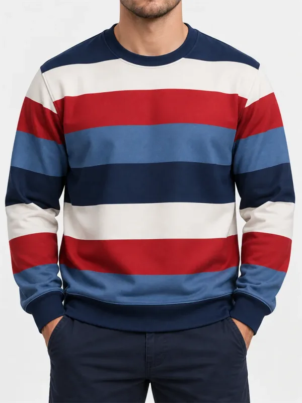 Men's Vintage Striped Crewneck Sweatshirt Casual Long Sleeve Pullover Color Block Autumn Streetwear Everyday Fashion Classic Top