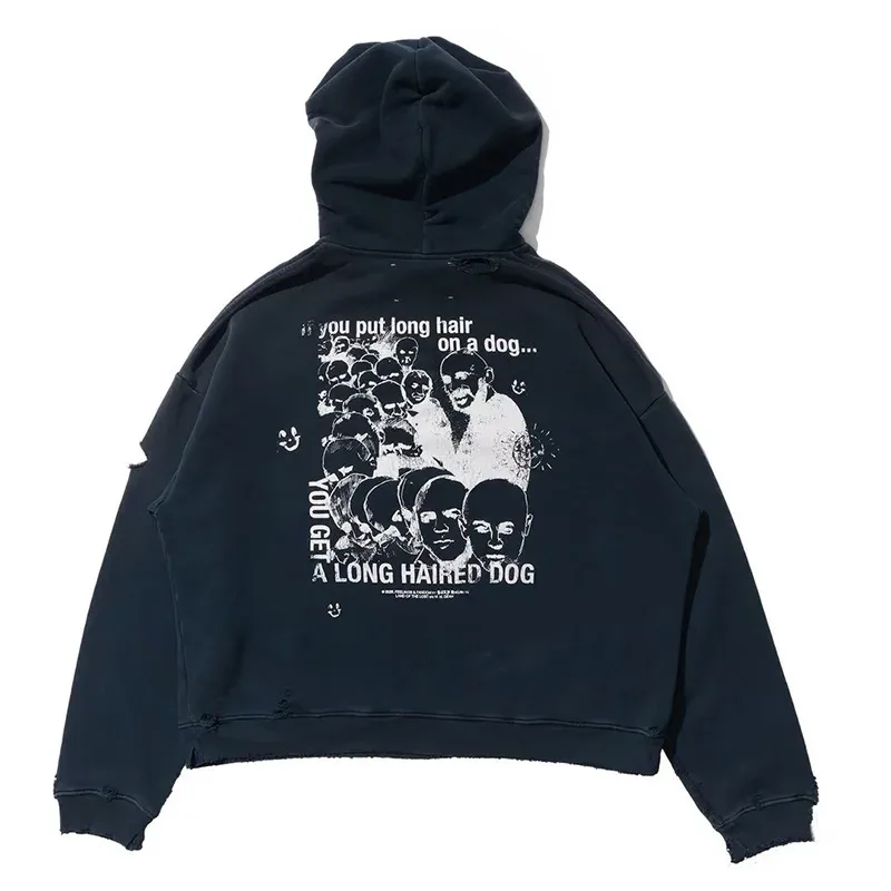 Nouveau surdimensionné PALY sweat à capuche pour homme femme lavé noir endommagé meilleure qualité décontracté Vintage Cardigan Zip sweats — image 33