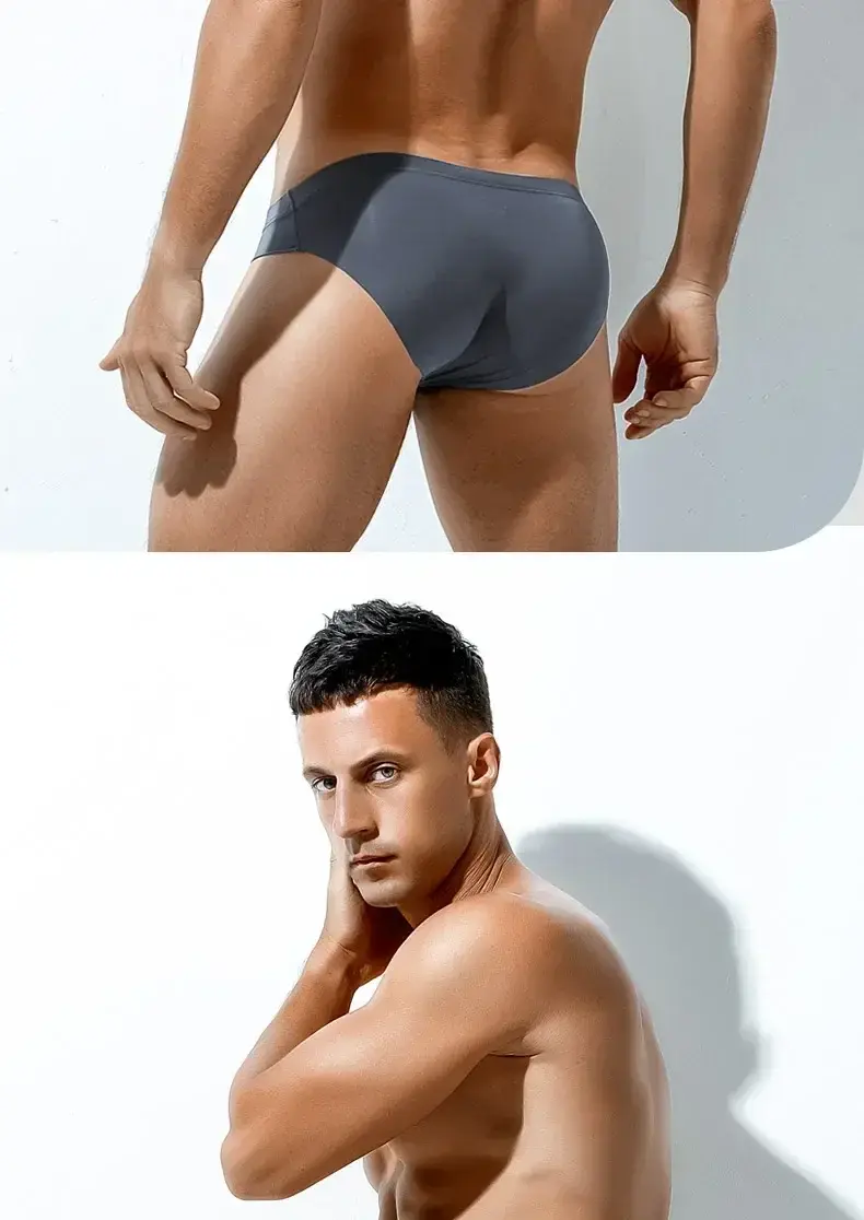 2PCS Men's summer underwear: Ice Silk, low-waisted triangular underpants, personalized, ultra-thin, breathable shorts