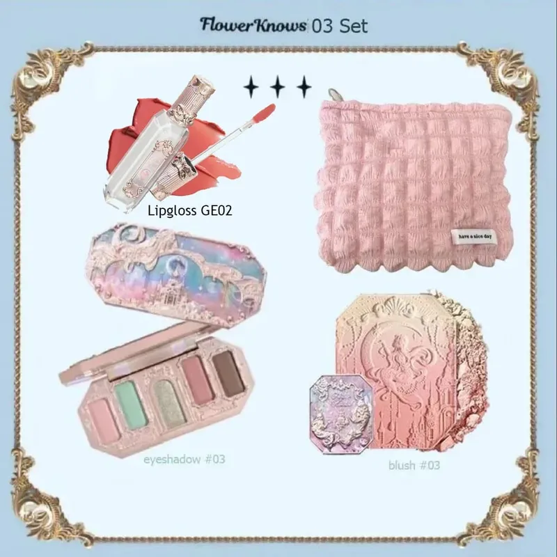 Flower Knows Makeup Full Set Moonlit Mermaid Eye Shadow Palette Matte Blush and Lipgloss Flowerknows Kit Τσάντα μακιγιάζ για γυναίκες
