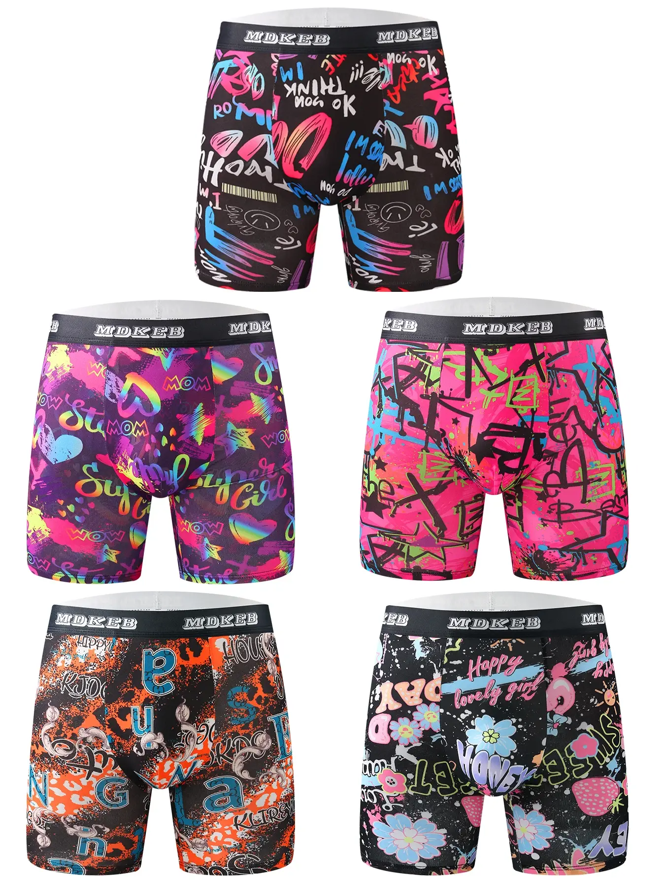 On parçalı karışık erkek grafiti desenli uzun boxer külotları, nefes alabilen ve rahat, yüksek elastikiyetli uzun boxer külotları, boks — image 1