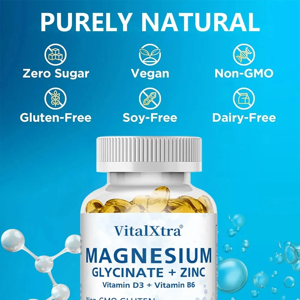Magnesium Glycinate + Zinc Supplement - Supports Bones Immune System Heart Health Mineral Supplement Helps with Natural Sleep — image 5