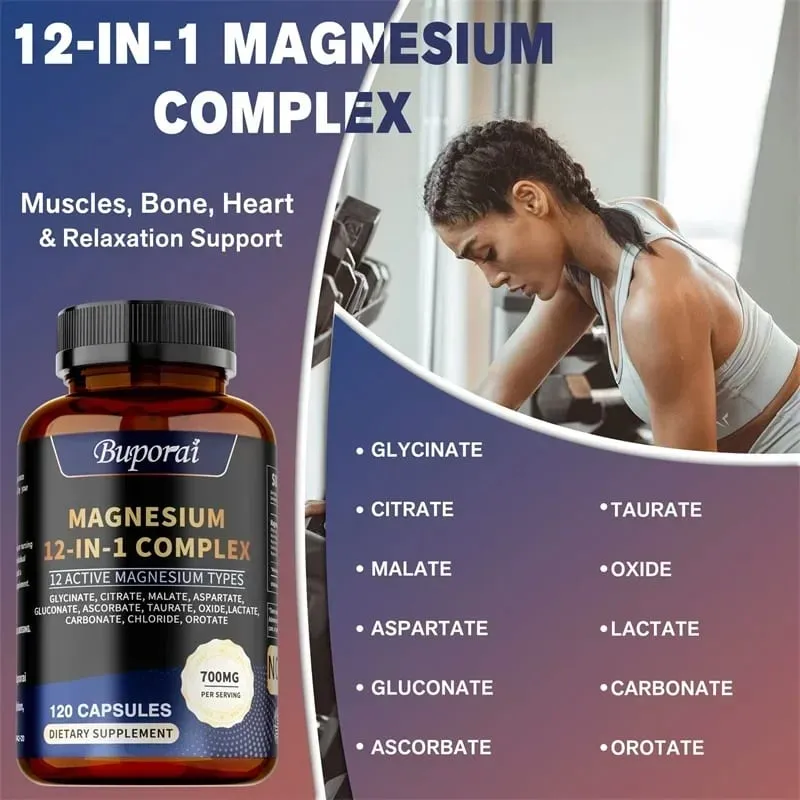 Magnézium-komplex – támogatja az izomcsontok és az ízületek egészségét, enyhíti a stresszt, jó hangulatot tart fenn, és javítja az általános egészséget
