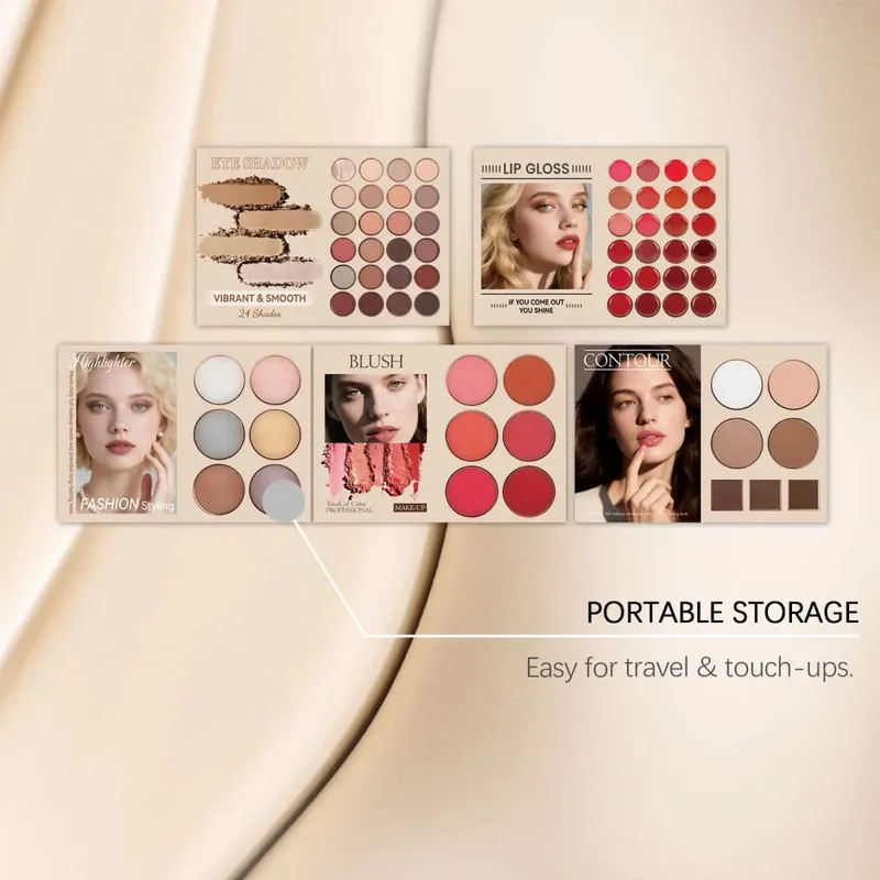 All In One Makeup Set Natural Pigment Eyeshadow Blush Contour Highlight Lip Gloss Full Face Cosmetic Kit Daily Party Beginner