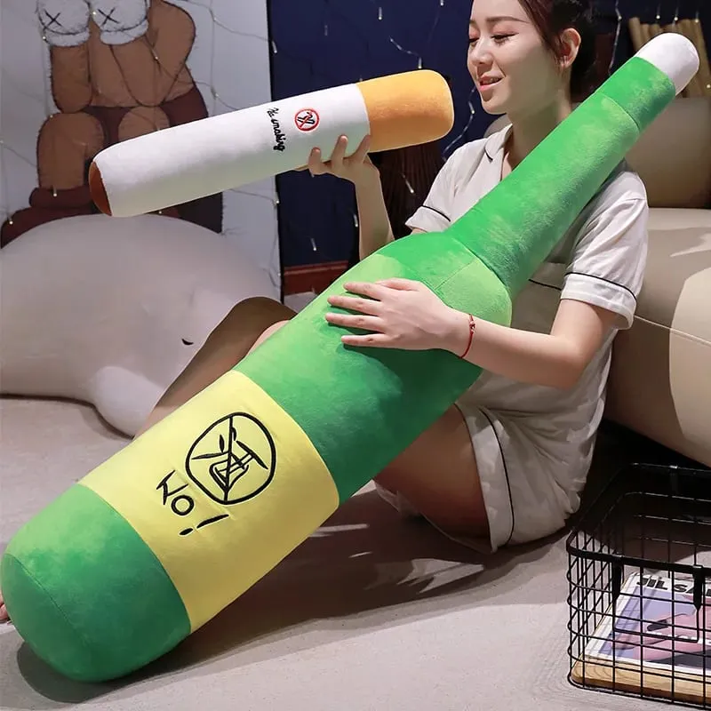 30/50cm Bawal Naninigarilyo Sigarilyong Berde na Bote ng Alak Stuffed Plush Toy Creative Nakakatawa Parang Tunay na Lalaki Plushie Prop Gift
