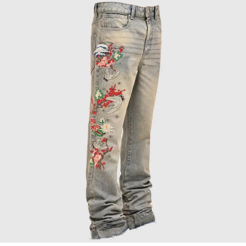 Kakan – új férfi kék, karcsúsított patch farmer Y2k nyomtatott design hosszú farmer farmer férfi márka — image 10
