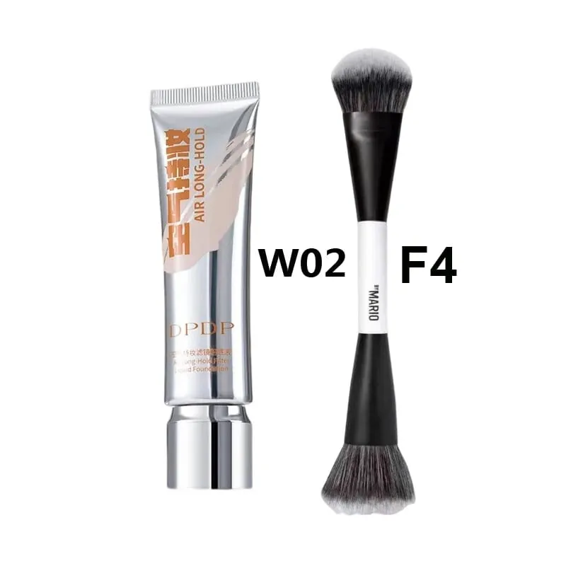 30ml DPDP Long-wear Liquid Foundation + F4 Dual-ended Foundation Brush Makeup Set Long Lasting Coverage Base Cosmetic Applicator