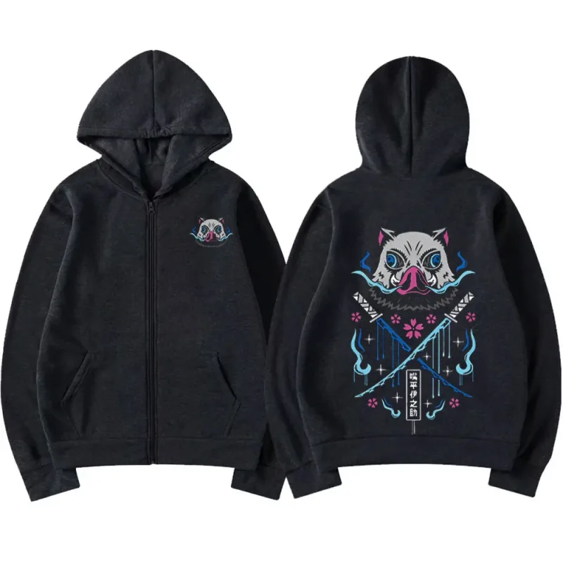 Inosuke Anime Hoodies Herr Dam Kimetsu no Yaiba Kawaii Manga Sweatshirts Gothic Harajuku Hood Pullover Casual Streetwear