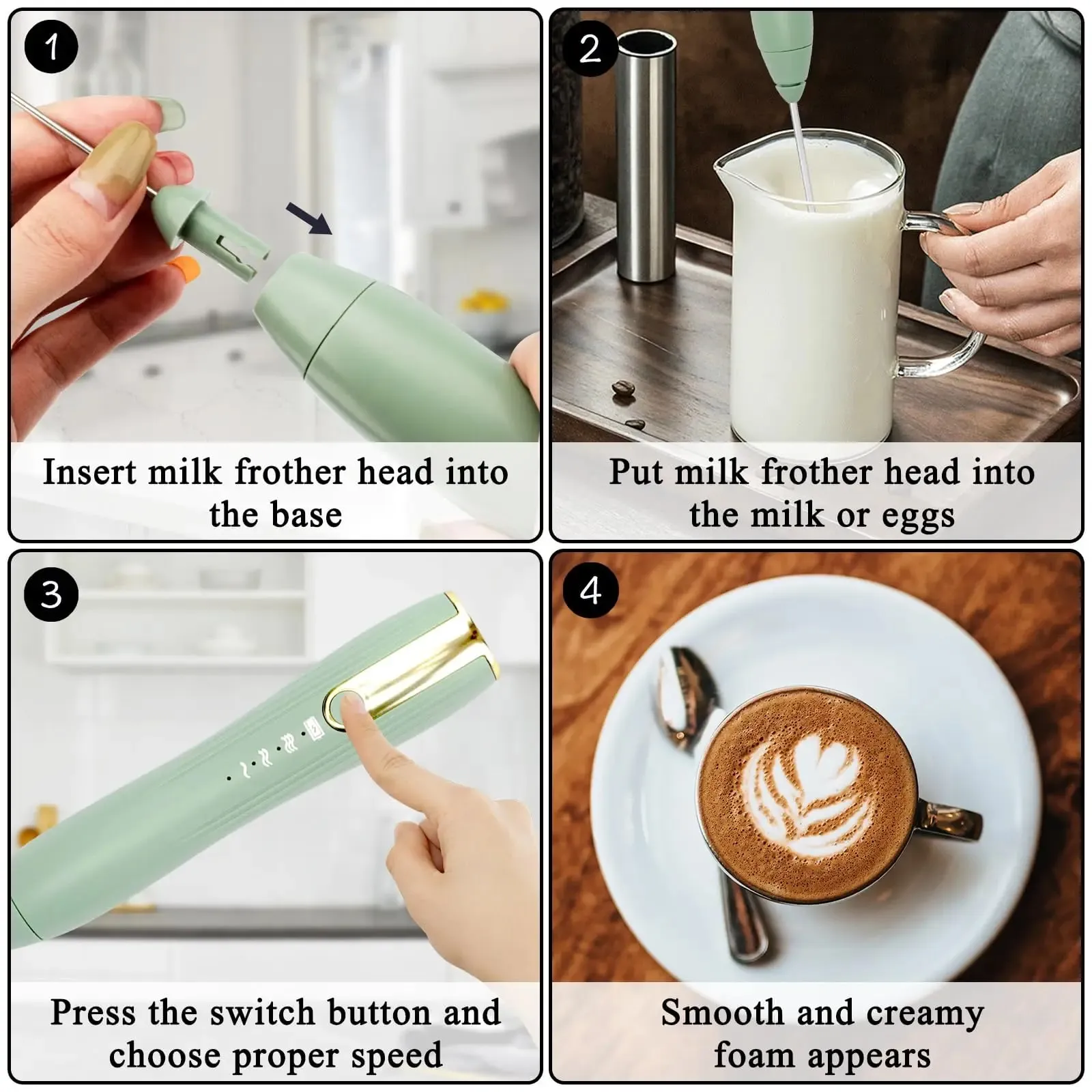 Αφροποιητής γάλακτος χειρός για ηλεκτρικό σύρμα καφέ με ρυθμιζόμενο μίξερ ποτών 3 ταχυτήτων με επαναφορτιζόμενο αυγοδάρτη με βάση στήριξης