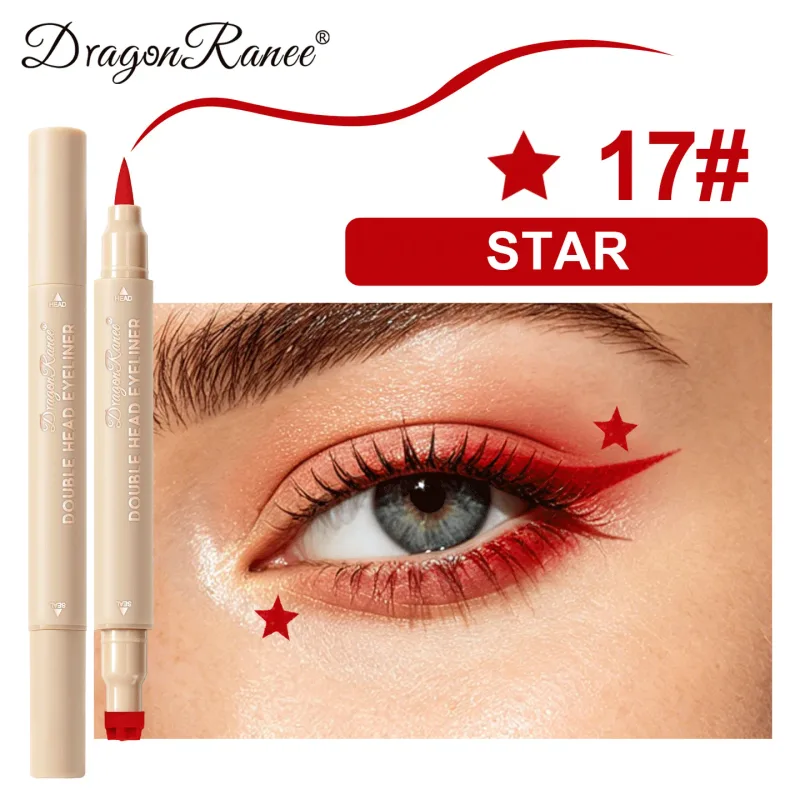 Colorful Liquid Stamp Eyeliner Red Star Heart Butterfly 2 in 1 Eye Liner Pencil Purple Pink Waterproof Eye Template Makeup Tool