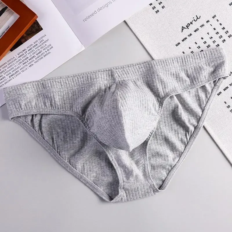 Heren sexy kort geribbeld katoen ademend comfortabel zweetabsorptie sportondergoed jeugd lage taille U bolle buidelonderbroek