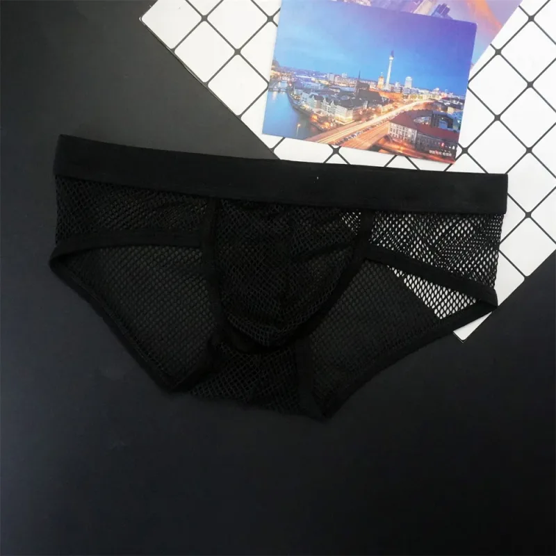 Plus Size Mesh Underwear Men Transparent Large Fishnet U Pouch Briefs Male Low Waist Solid Color Sexy Perspective Male Panties — image 3