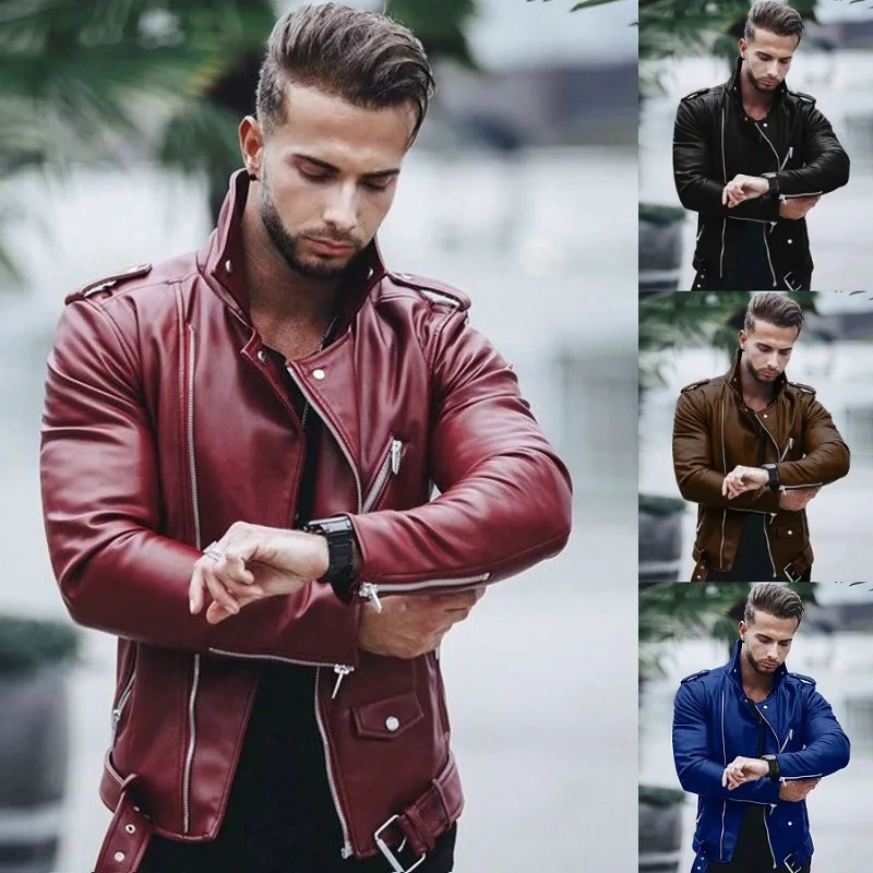 Fashion Leather Jackets Men Casual Slim Fit Turn Down Collar Male Jacket Men PU Leather Coat Men Autumn Winter Motorcycle Jacket