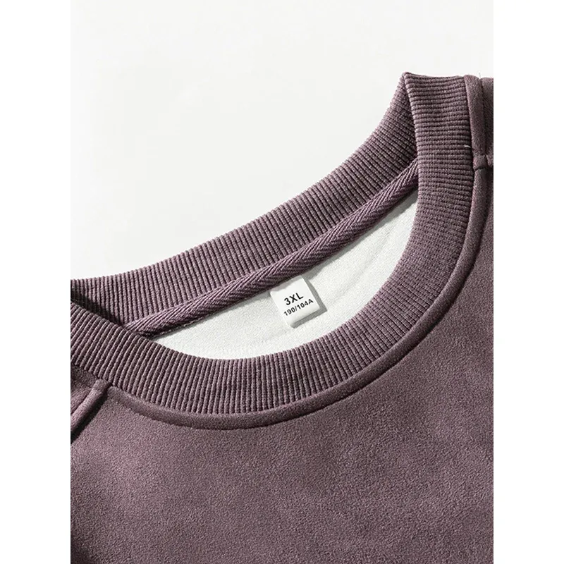 Brand Purple Sweatshirt Mans Suede O Neck Autumn Winter Baggy Men Sweatshirts Casual Long Sleeve 2026 Bagong Panlalaking Tops