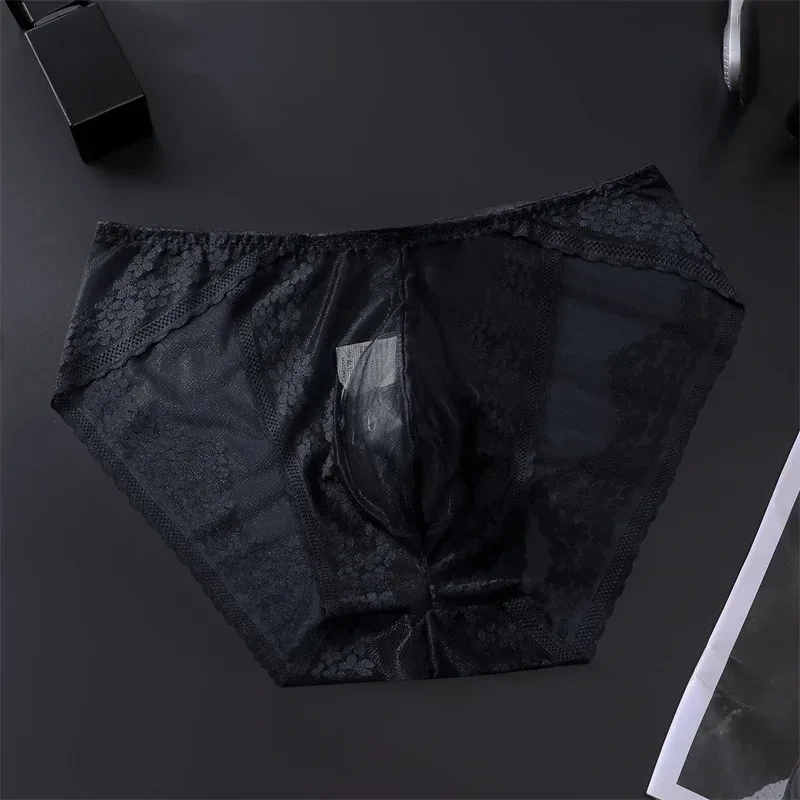 Men Ice Silk Lace Underwear 3D Convex Bag Plus Size Sexy Lingerie Calzoncillos Hombre Tangas Breathable Male Sleepwear — image 3