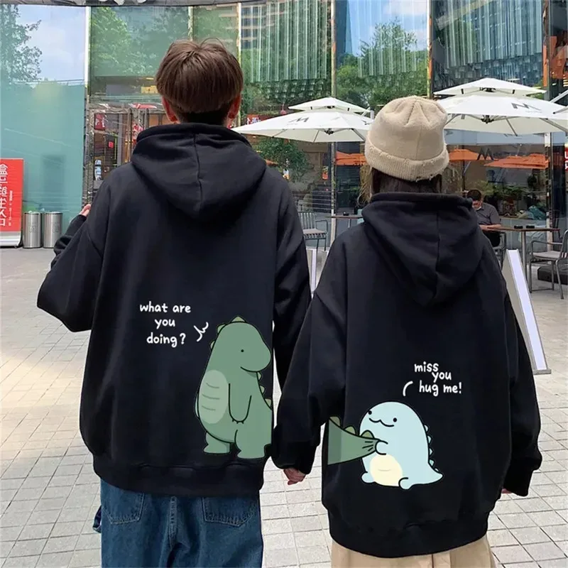 Herbst und Winter süßer Rock-Dinosaurier-Modedruck für Herren, lässig, Harajuku, Y2k, Cartoon-Paar-Hoodie als Geschenk für Paare — image 4
