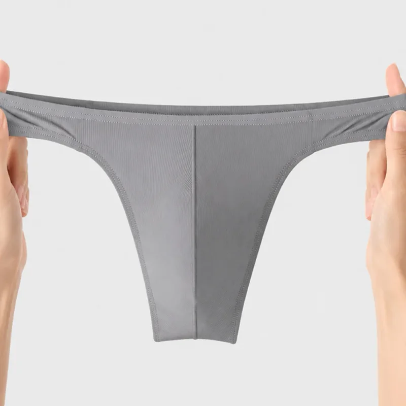 Ice Silk Thongs Men Sexy Underwear Soft Ribbed G-string Breathable Underpants Seamless Panties Male Lingerie Bulge Pouch Briefs