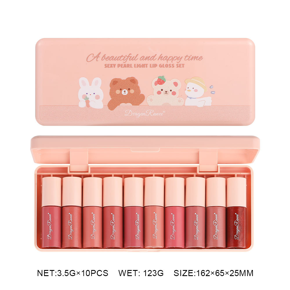 10Pcs/Box Mini Lip Gloss Σετ Αδιάβροχο Cartoon Lip Glaze μακράς διαρκείας ενυδατικό καθρέφτη Liquid Lipstick Cosmetic Lips Makeup — image 6