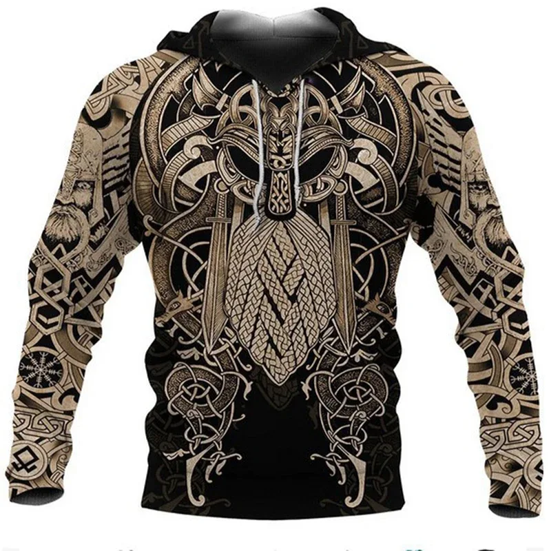 Sweat à capuche pour hommes, motif de tatouage d'aigle Vikings imprimé en 3D, mode décontractée, Harajuku Hip Hop, automne et hiver, surdimensionné, 2024