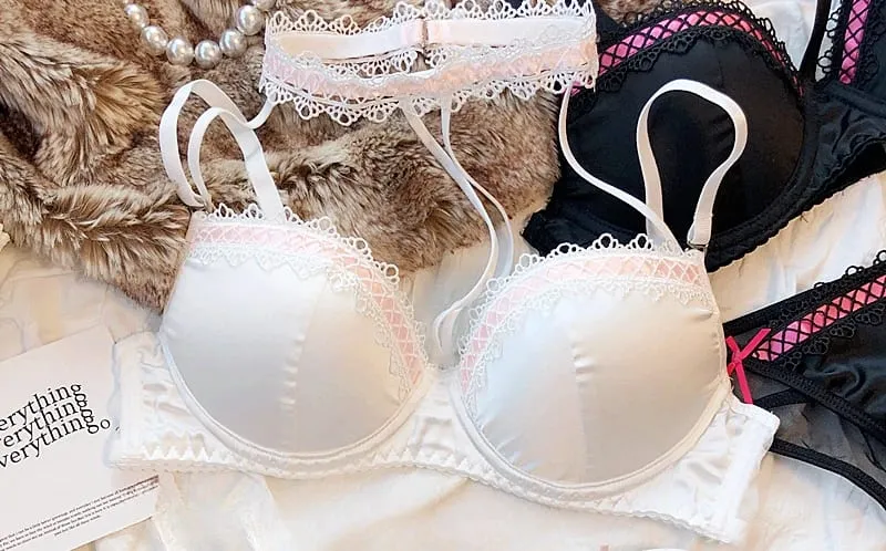 לוליטה צרפתי Pure Desire סקסית תחרה סאטן ספייס גירל חזיית חזה קטן התכנסות הלטר תחתונים חלולים סט תחתונים רכים