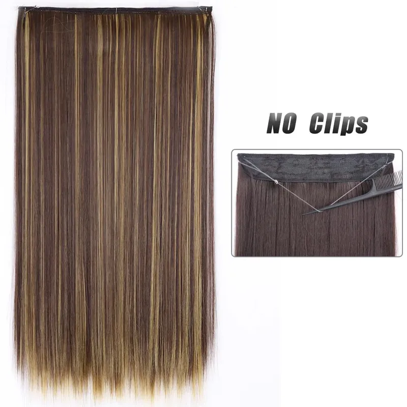 No Clip Natural Hair Extensions Invisible Wire Synthetic Long Straight Black Brown Blonde False Fish Line Hairpiece For Women
