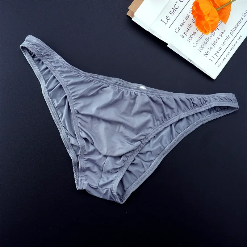 Man Solid Color Ice Silk Seamless Briefs Low Waist U Convex Male Panties Ultra-thin Underwear Elastic Quick Dry Breath Panty — image 4