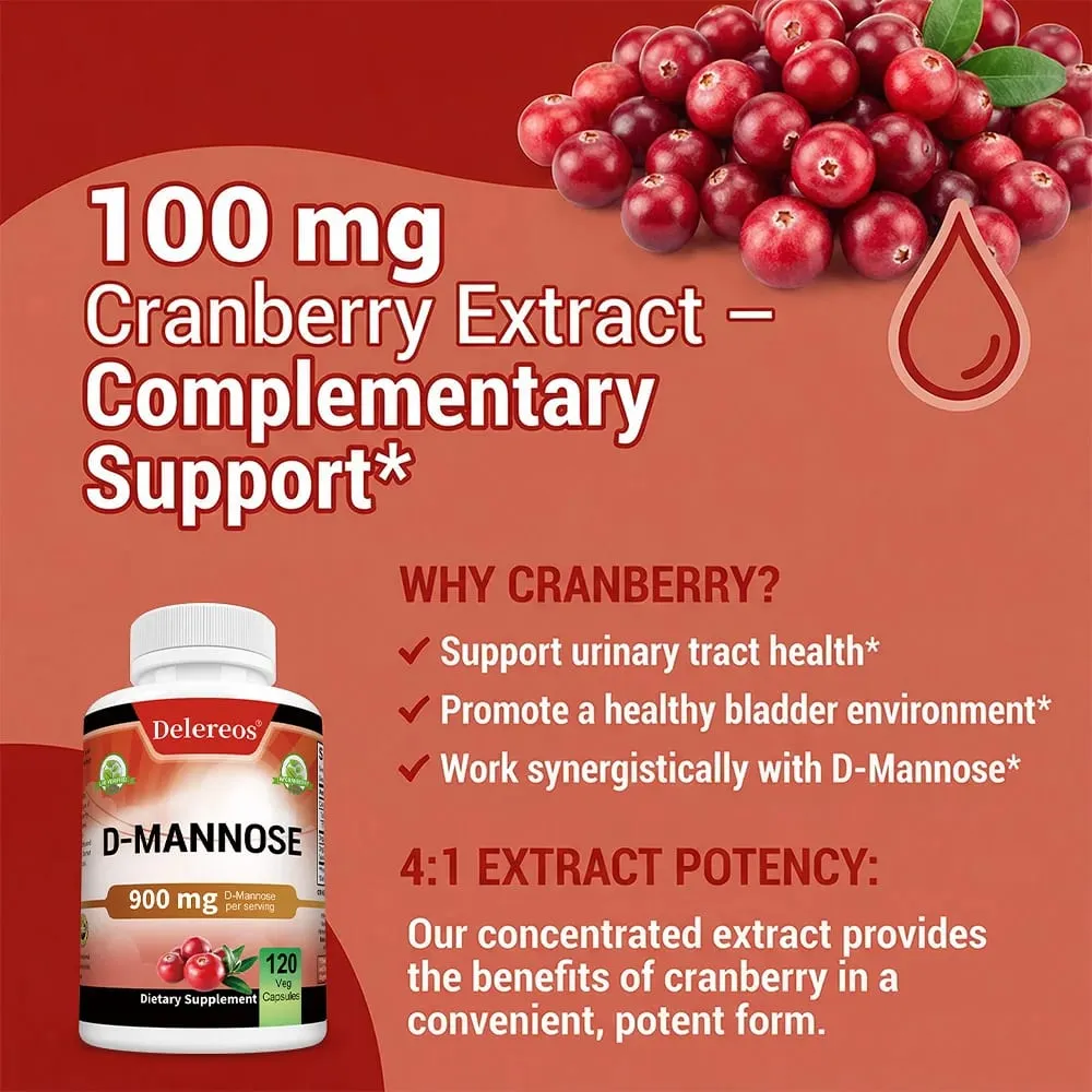 Βιολογική D-Mannose 900 mg ανά μερίδα 120 κάψουλες Υποστηρίζει σθεναρά τον καθαρισμό του ουροποιητικού συστήματος στις γυναίκες και την υγεία του προστάτη στους άνδρες