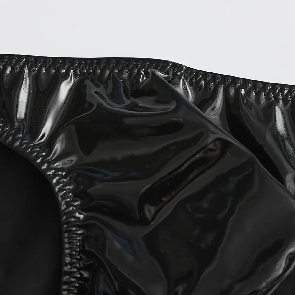 1pc Men Glossy Faux Leather Briefs Bulge Pouch Wide Waist Low Rise Underwear Erotic Lingerie Half-exposed Butt Gay Sissy Briefs — image 8