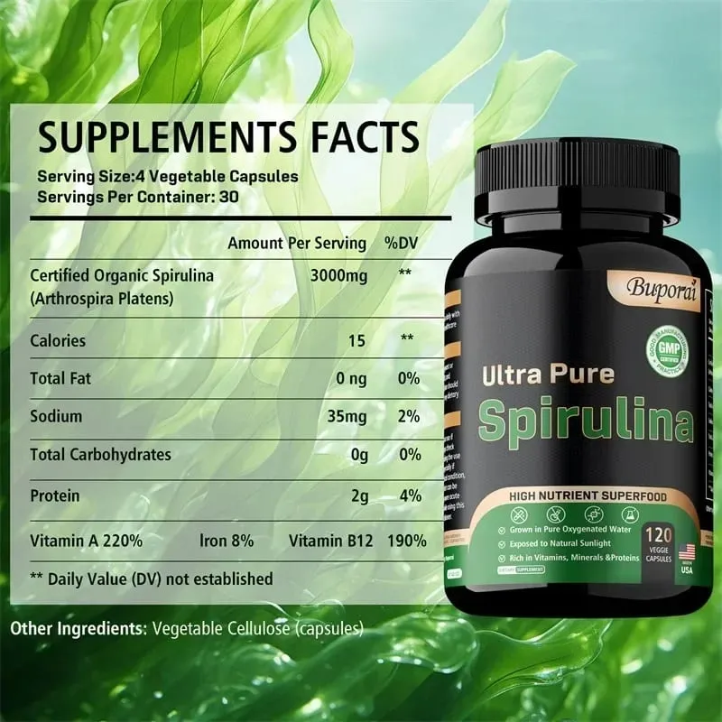 Organic Spirulina Supplement - Detoxification Nutrition Immune System Health Cardiovascular Health AntioxidantSupplements — image 3
